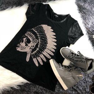 Leather sleeve express tshirt